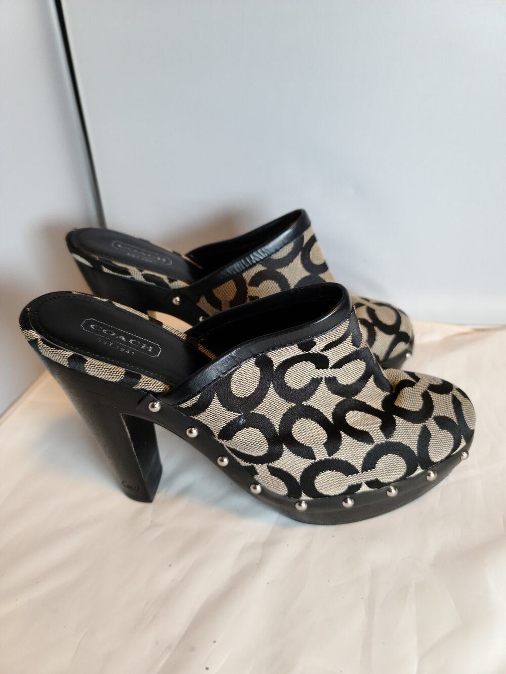 Coach Bacall Wooden Clogs w Rivets Heels Platform Sandals 90S 7.5
